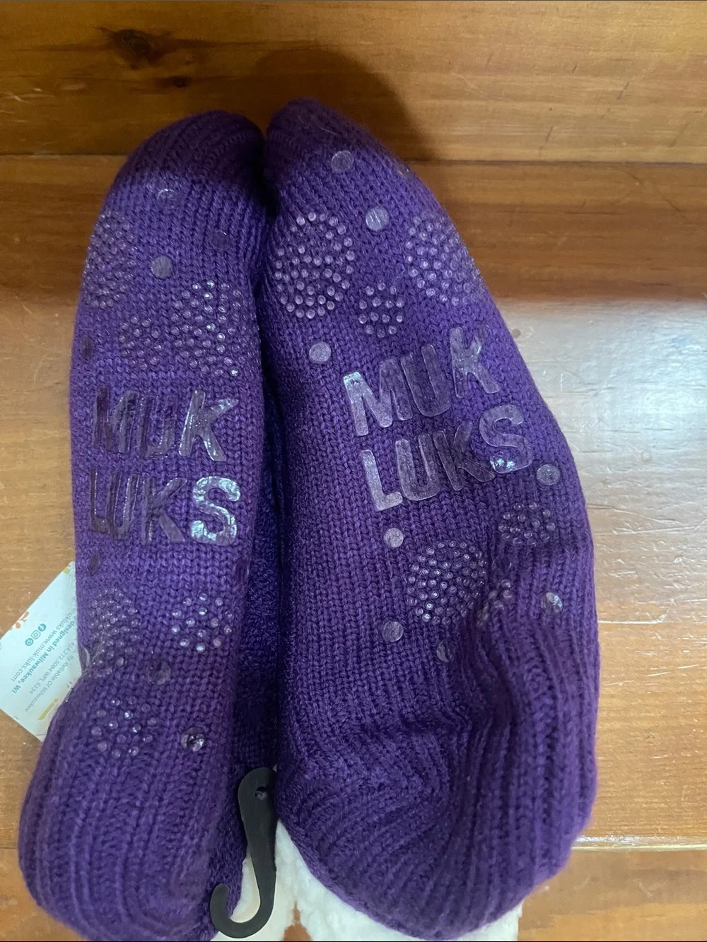 NWT Muk Luks Purple Sherpa-Lined Knit Slipper Socks